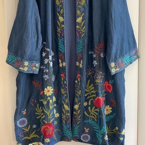 NWT Johnny WAS DENIM LYOCELL FULLY EMBROIDERED SIDE POCKET KIMONO SIZE US L … - Picture 2 of 15